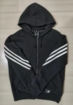 【美品】adidas パーカー 黒×白 3本ストライプ　XLサイズ