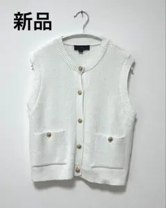 ZARA ニットベスト ホワイト 金ボタン