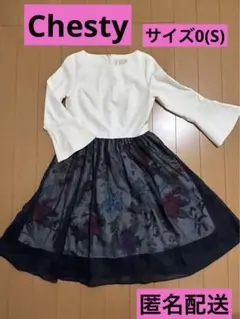 美品　Chesty フレアスリーブチュール　花柄　ワンピース