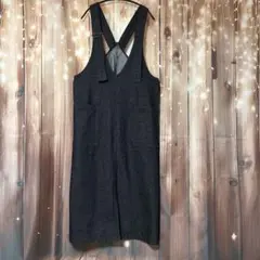 ブラックデニム サロペット オーバーオール Vネック