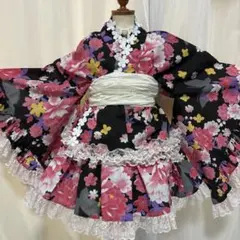 浴衣ドレス Sサイズ 姫ギャル 花 バラ 黒 薔薇 地雷 ピンク - メルカリ