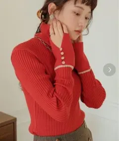 Bab タートルネックニット 赤 リブニット プルオーバー