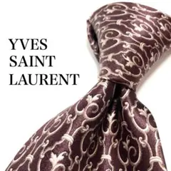 ★【極美品】 YVES SAINT LAURENT 総柄 ネクタイ ワインレッド
