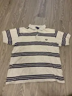 FRED PERRY ストライプ ポロシャツ Mサイズ グレー/ネイビー