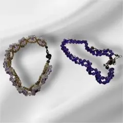 【ハンドメイド】紫色 クリスタルビーズ ブレスレット2つセット