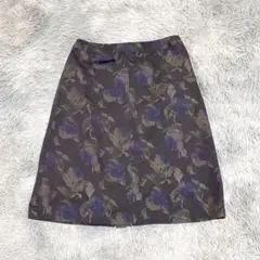 ジャンニロジュディチェ ひざ丈フレアスカート XL 花柄 ブラック 黒