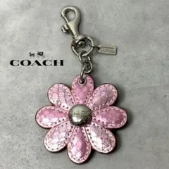 美品 COACH コーチ 花型 キーホルダー ピンク ストーン付 【0347
