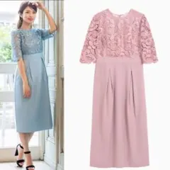 新品❤️GIRLレース切替えIラインミモレ丈結婚式ワンピースドレス