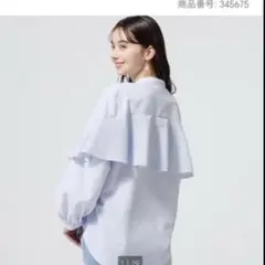 【完売品】GU ラッフルスリーブブラウス(長袖) ライトブルー　ストライプ　S