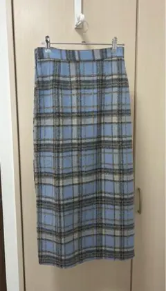 by muni:r ロングタイトスカート タータン模様 水色 Sサイズ