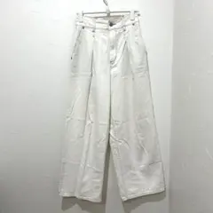 GU(M)ワイドパンツ アイボリー ハイウエスト タック入り ストレート