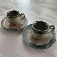 陶器製カップ・ソーサーセット 2個セット