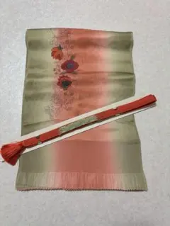 帯揚げ 帯締め セット 正絹 ぼかし 花柄 オレンジ 緑 上品