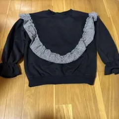 黒 トレーナー 韓国子供服 フリル付き 長袖 カットソー