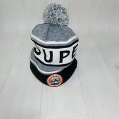 【希少】極度乾燥しなさい ポンポン ニット帽 Superdry ボンボン 灰 黒