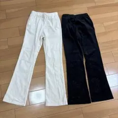 GUヌクヌクニットコールフレアパンツ 2点セット ナチュラル　ブラック