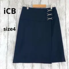 【iCB】アイシービー　羊毛アンゴラ混タイトスカート バックル付き　ネイビー秋冬