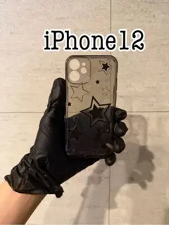 iPhone12ケース　星柄 クリア ソフトケース ブラック TPU