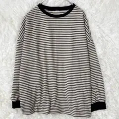 ボーダー長袖ニット　黒白 F ナチュラル　コットン　ゆったり　定番　シンプル