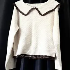 襟付きニット フリル襟 アイボリー