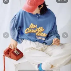 LEPSIM サイド　布帛　ロゴT Tシャツ ブルー　フリーサイズのサムネイル