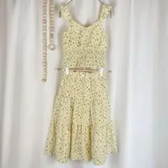 GU セットアップ キャミソール スカート 膝丈 花柄 黄色 120 791