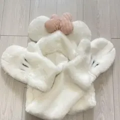 ミニー ディズニー マフラーキャップ 白 ピンク リボン 被り物