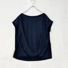 プラステ【M】紺 半袖ブラウス フレンチスリーブ ドレープ ジャージ素材 春夏のサムネイル