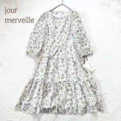 ジュールメルベイユ ロングワンピース　花柄　総柄 M フレア　裏地あり