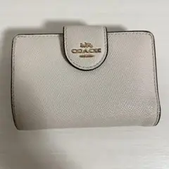 coach コーチ　二つ折り財布　ミニ財布　ホワイト　レザー　白　金ロゴ