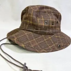 AIGLE エーグル サファリハット Mサイズ チェック柄 あご紐付