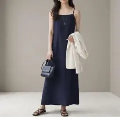 【25SS】グリーンレーベルリラクシング／リネンライクキャミワンピース ネイビー