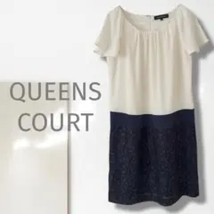 n3【クイーンズコート】ワンピース/美品 花柄 レース 半袖 きれいめ 極希少