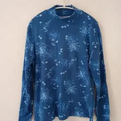 ランズエンド 花柄 カットソー クルーネック 長袖 リラックス M/T 青 綿のサムネイル