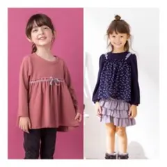 人気モデル　花柄　ドッキングカットソー　8090セット　ワンピース　カットソー