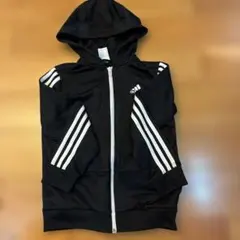 adidas キッズ ジップアップパーカー 3本ライン 黒×白　140サイズ