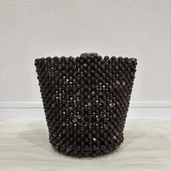 ダークブラウン　ビーズバッグ