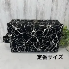 定番おむつポーチ　線描きフラワー　ハンドメイド　大きめボックスポーチ