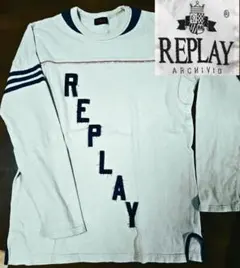 送料無料/美品　REPLAY 長袖カットソー ホワイト/ネイビーのサムネイル