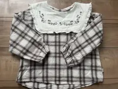 テータテート　チェック柄　長袖　110cm　ブラウン　女の子　刺繍