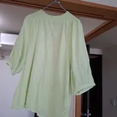 薄いグリーンの五分袖シャツ