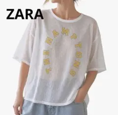 ZARA メッシュオーバーサイズ　　ロゴ　Tシャツ【L】　ホワイト　涼しい