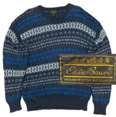 8-90s黒タグフェアアイルEDDIEBAUERコットンニットノルディック茶XLのサムネイル