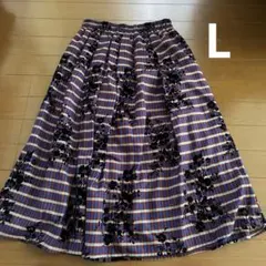 チェック柄×花柄 ロングスカート レディースＬサイズ