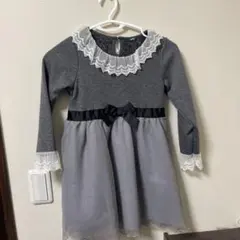 売り尽くし！キッズ ワンピース グレー 130cm レース リボン