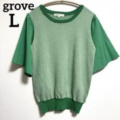 grove グローブ 千鳥柄 袖切り替え フレアスリーブ ニット トップス Lのサムネイル