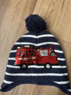 H&M 消防車刺繍 ニット帽 3-4歳用
