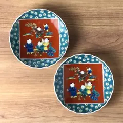 九谷焼　新品　4号皿　時代画風　木米　小皿　2枚