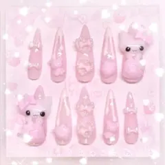 ネイルチップ 量産型 地雷系 平成女児 スカルプ 付け爪 ピンク いちご