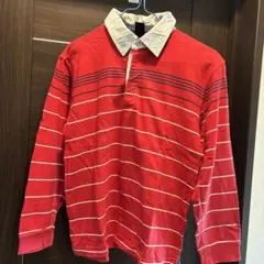 GAP KIDS 赤 ストライプ 長袖ポロシャツ 140